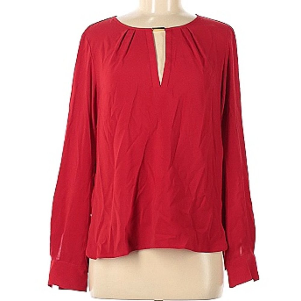 CALVIN KLEIN Womens Red Long Sleeve Keyhole Top